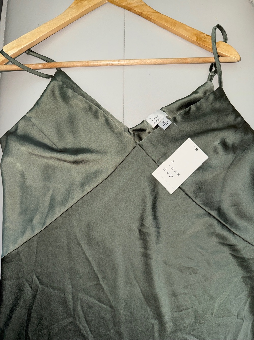 a new day Olive Green Satin Midi Slip Dress - Picture 6 of 7